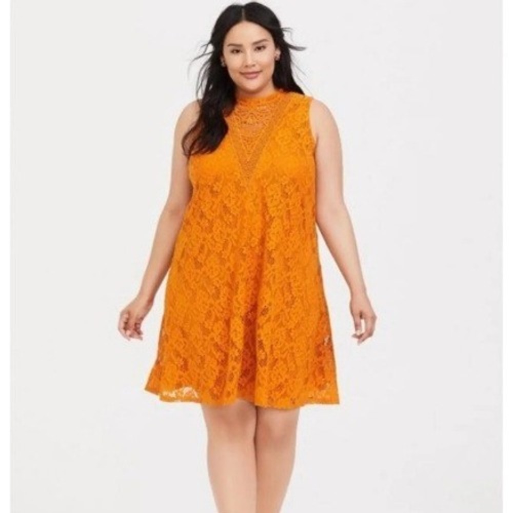 Torrid Mini Lace Trapeze Swing Dress Women 1X Gold Crochet Boho Romantic Wedding